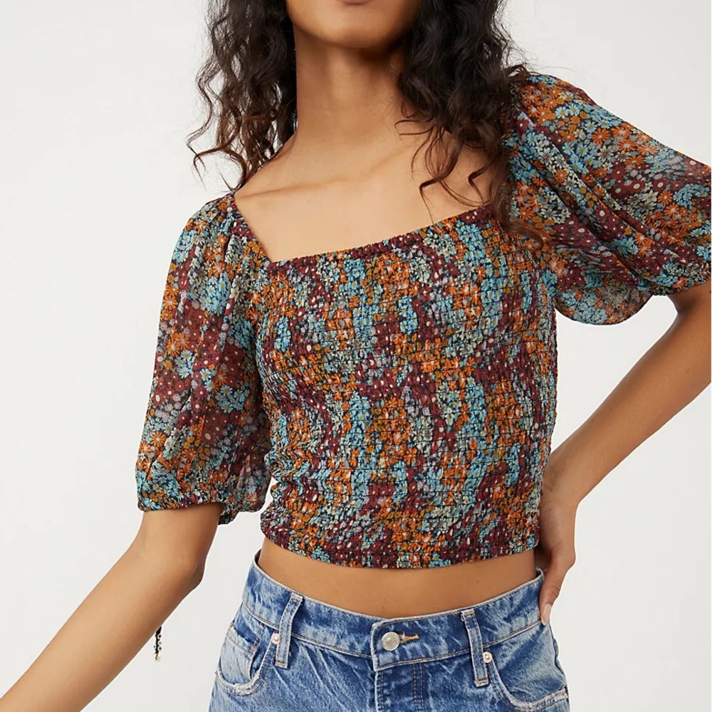 Free People Back on Top Smocked Shirt